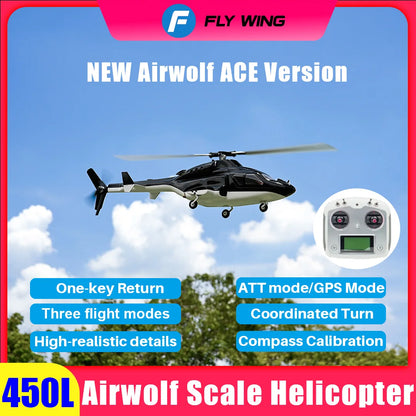FLY WING Airwolf RC Helicopter Retractable landing gear LED light ACE Flight Control GPS 470 FLY WING Airwolf Scale Helicopter