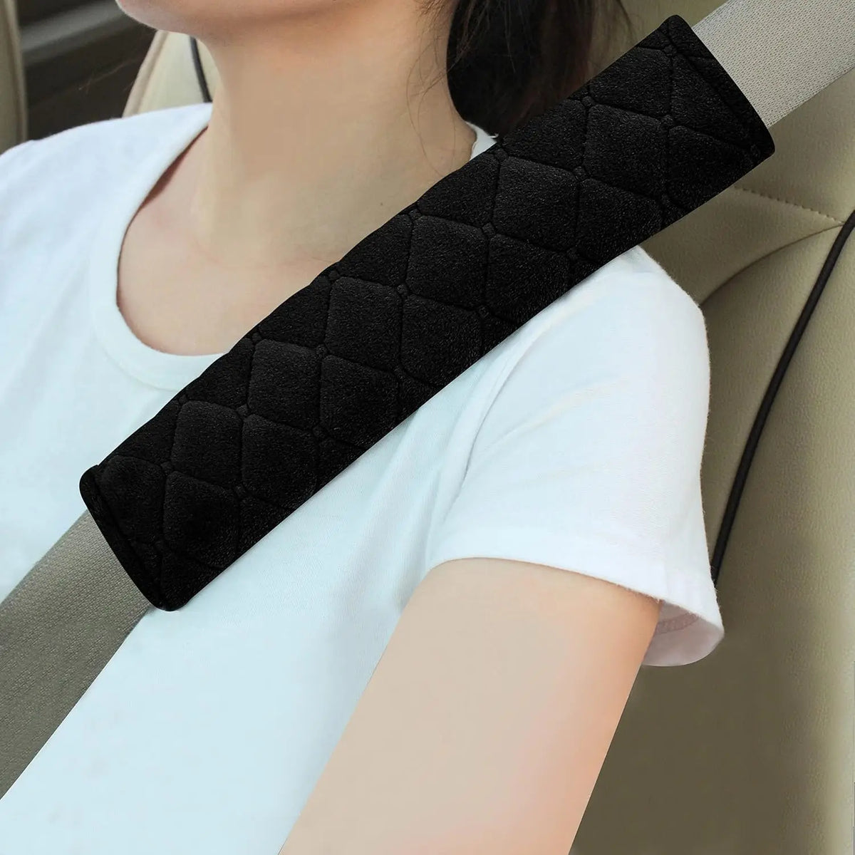 2 Pcs Seat Belt Cover, Soft Shoulder Pad for Comfortable Driving Compatible with All Cars SUV Trucks Backpack Strap Black