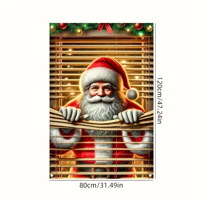 1pc Santa Claus Window Cover 2D Christmas New Year Decoration Indoor Outdoor Party Supplies Polyester Photo Background Cloth