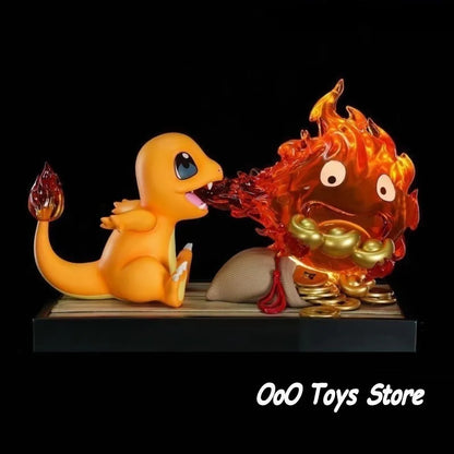 Anime Pokemen Figure Charmander Bite Calcifer Action Figures Pvc Statue Desktop Ornamen Collection Model Toys Gifts 8cm