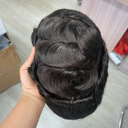 Men Wig Human Hair Toupee Fine Mono Male Wig 130% Density Durable Hair Prosthesis Toupee Men 6" Hair Replacement System For Men