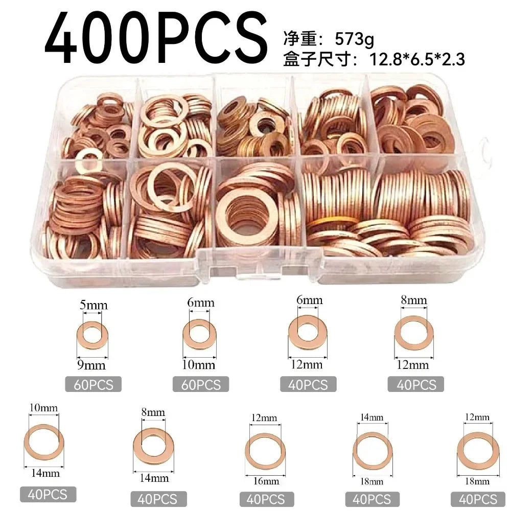 400/300/280/200/100pcs Copper Washers O Ring Copper Gaskets Flat Ring Seal Kit M5 Seal Combination Kit for Oil Pan Plugs