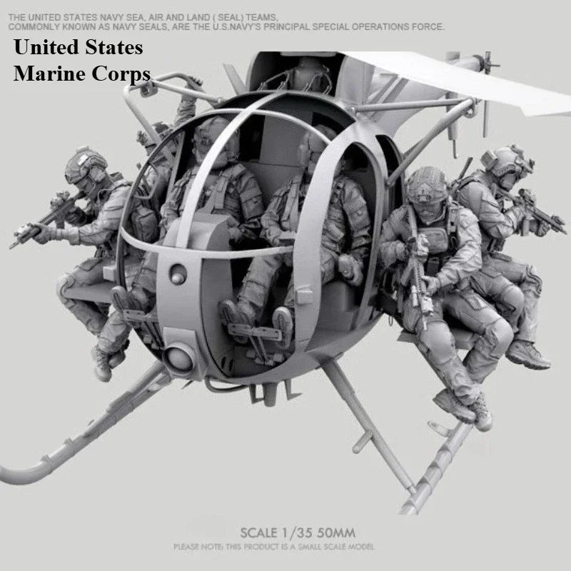 1/35 Resin Model Kit  Marine Corps Helicopter Scene with Soldier Figures Unpainted Unassembled GK Kit for Military Diorama Hobby