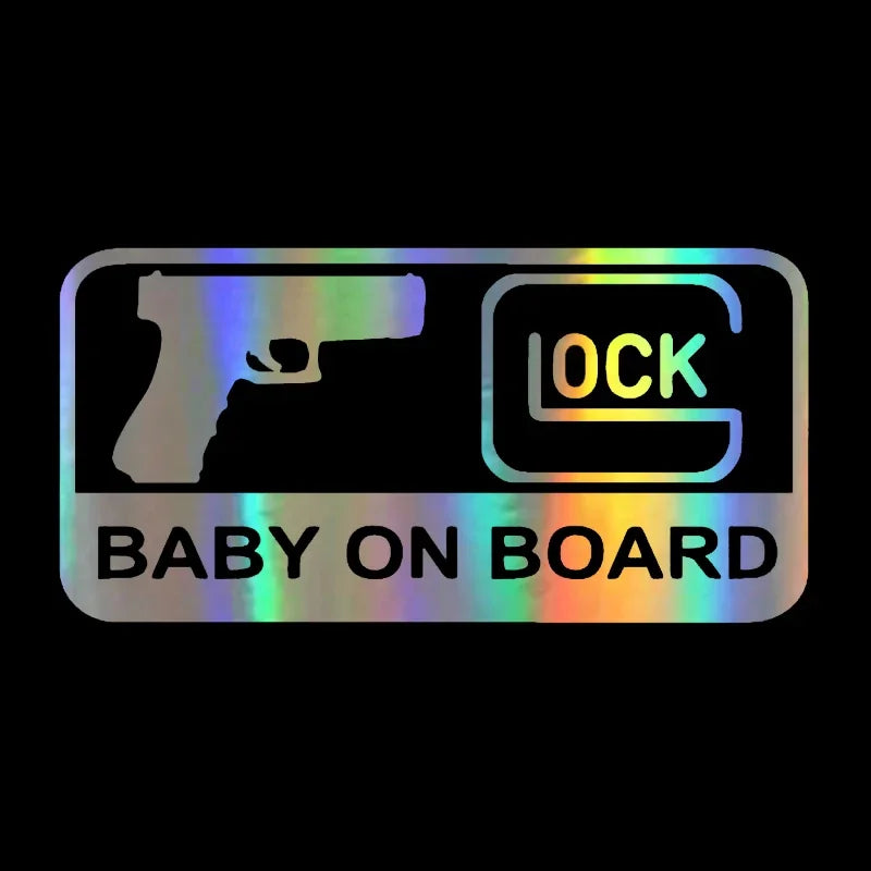New Design BABY ON BOARD Pistol Decorative Sticker Vinyl Decal Reflective Car Sticker Car Styling Sticker 16CM