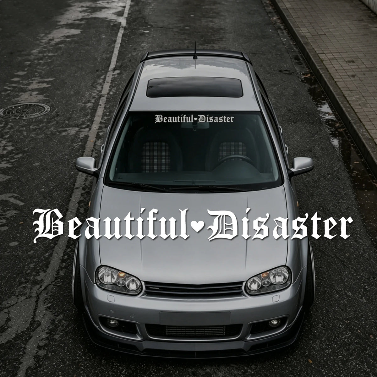 Beautiful Disaster Gothic Letter Vinyl Car Sticker JDM Modified Front and Rear Windshield Car Stickers Waterproof