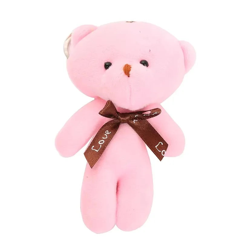 10pcs/pack 12cm Mini Bow Tie Teddy Bear Pendant Plush Toy Colorful Teddy Plush Keychain