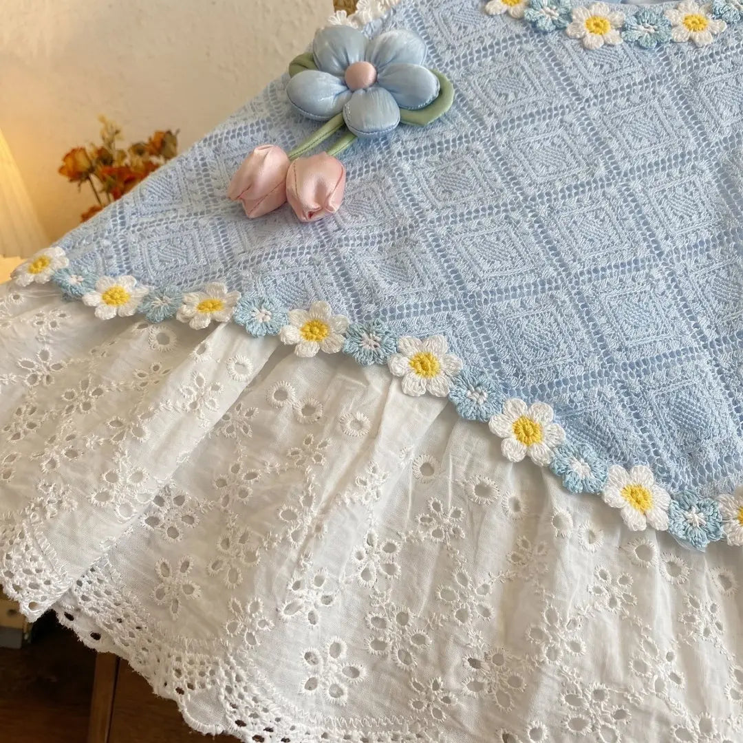 Girls' Dress Summer New Style Children's Fashionable Lace Princess Dress Little Girl Sweet Floral Vest Dress
