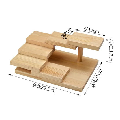 Pastoral Style Pine Kitchen Wood Tableware Bracket Storage Rack, Rotating Ladder for Spice Jar Rack, Gourmet Dim Sum and Sushi