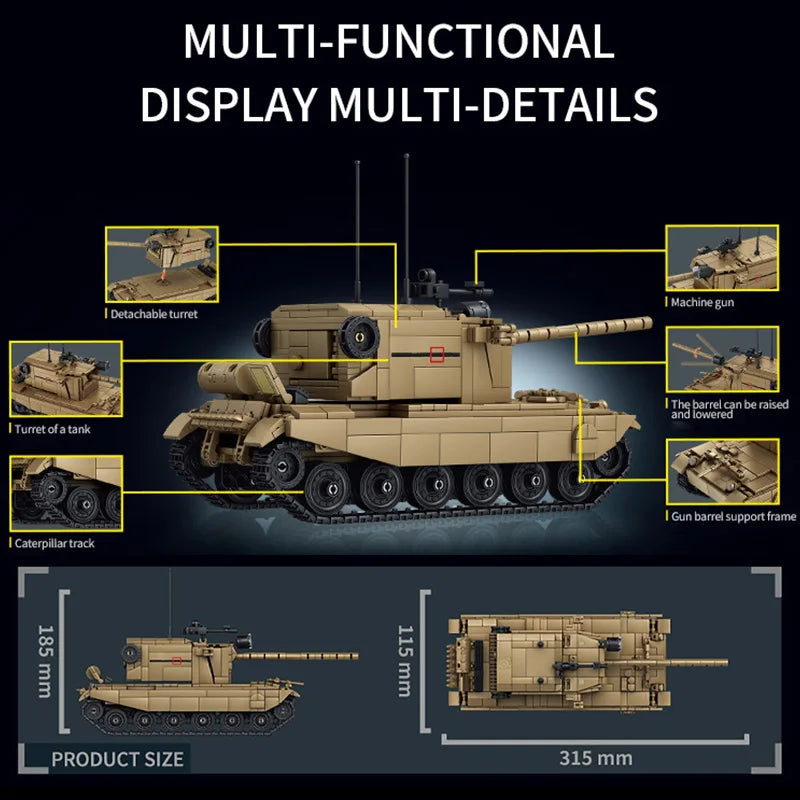 World Military War Ⅱ England FV4005 Tank Destroyer Building Blocks Bricks Set MOC FV4005 Heavt Tanks Kit Toys Gift For Adult