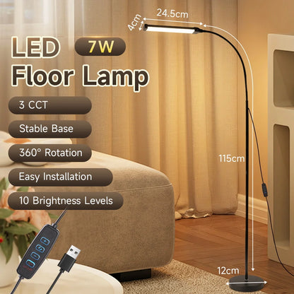 Modern Dimmable LED Floor Lamp 7W Tall Reading Light Standing Lamp for Living Room Bedroom Office