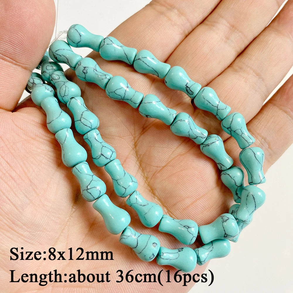 Blue Turquoise Stone Bead Irregular Round Oval Square Heart Loose Spacer DIY Beads Fit Jewelry Making Bracelet Necklace Handmade