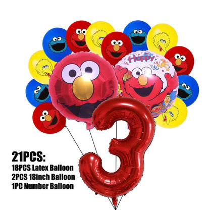 Birthday Party Decoration Set Supplies Cartoon Sesame Streets Birthday Party Supplies Tableware Balloon Cake Topper Banner Plate