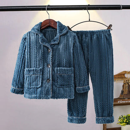 Girls' sleepwear long sleeved flannel children's sleepwear autumn and winter coral fleece boys' baby children's home Clothing se