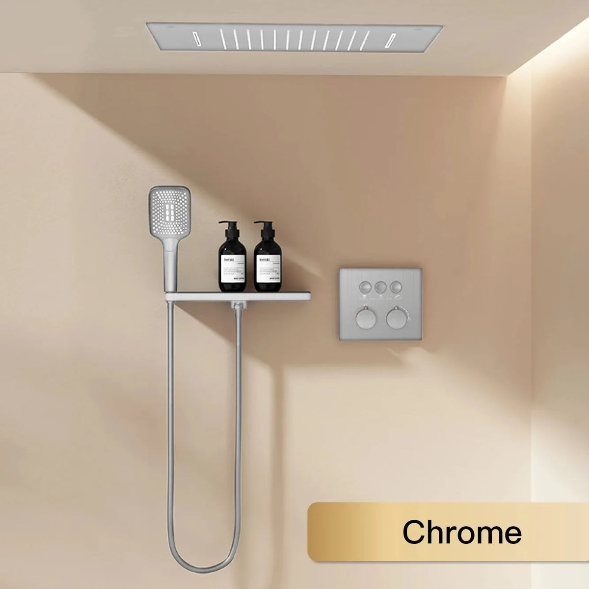AITANA Gun Grey Luxury Brass Thermostatic Shower System Minimalist Concealed Ceiling Hot & Cold Water 3-Function Bathroom Mixer