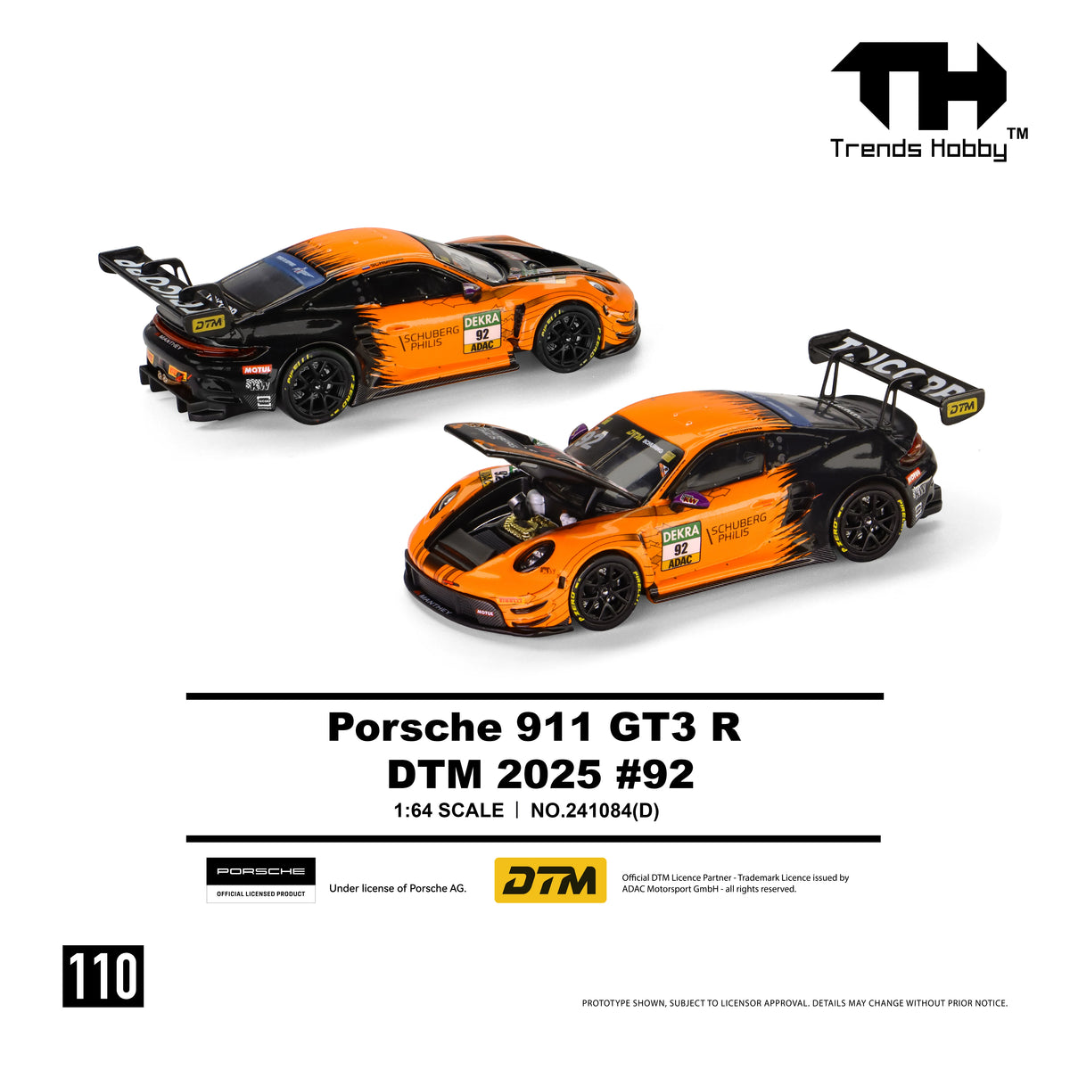 Trends Hobby 1/64 Porsche 911 GT3 R 2025 DTM Super Sport Racing Miniature Model Toy Car Free Wheels Diecast Collection Gift