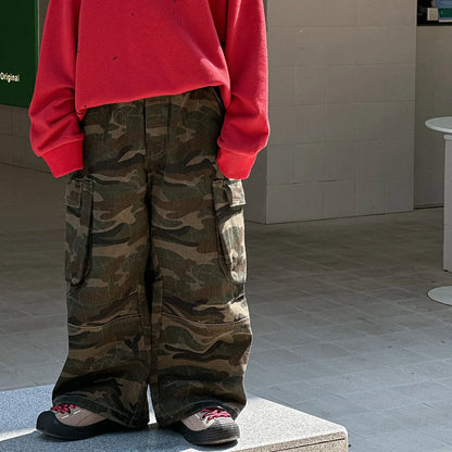 Autumn New Boys Handsome Wide Leg Casual Pants 2025 Children Clothing Boys Fashionable All Match Camouflage Cargo Pants