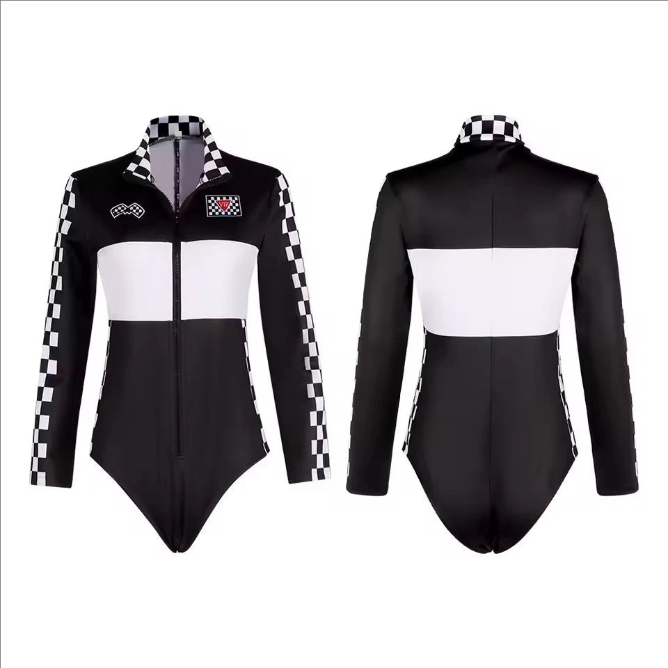 Women Race Car Driver Jumpsuit Cosplay Costume Sexy Bodysuit Long Sleeves Car Game Racer Girl Cheerleaders Uniform Halloween