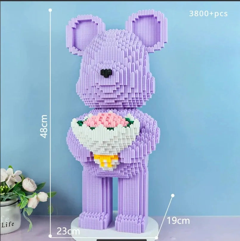 48cm Flower Violent Bear Huge  Building Block  Children's Toys with Small Particles Bricks 3D Model Children's Adult Gift