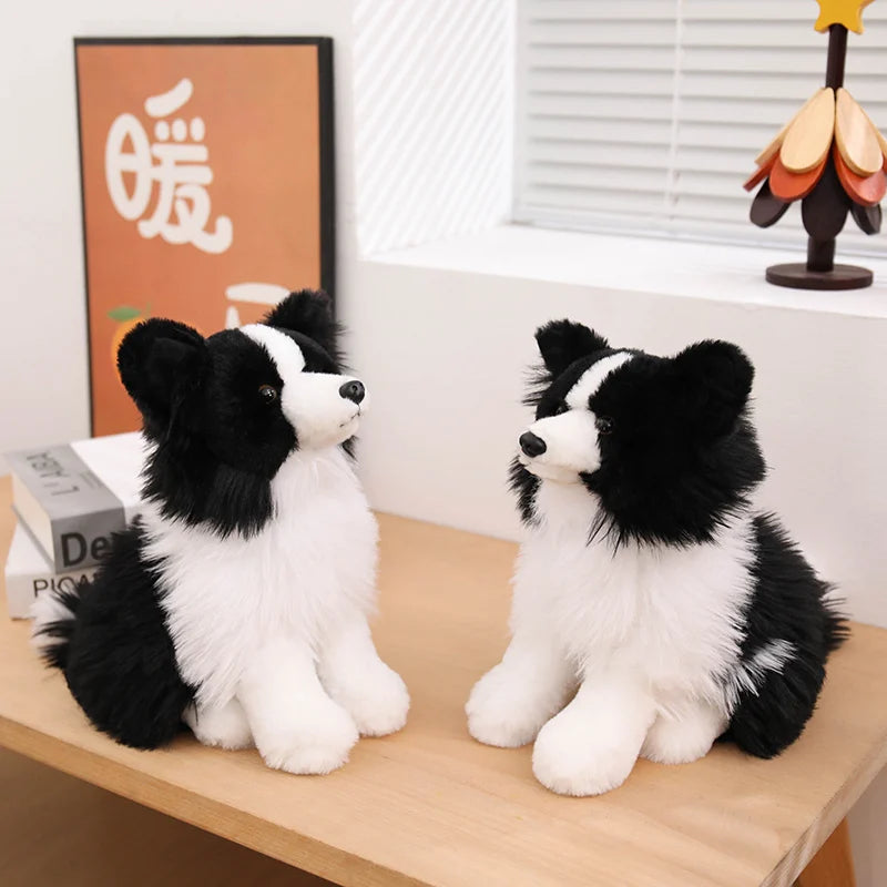 Lifelike Border Collie Plushie Premium Simulation Dog Toy Soft Fluffy Furry Puppy Stuffed Animal Cute Gift for Her