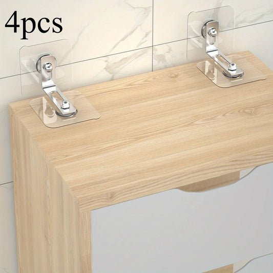 4pcs Anti-Tip Furniture Wall Anchors, Metal No-Drill Cabinet Stabilizers, Secure Bookshelf, Dresser, Wardrobe Safety Straps