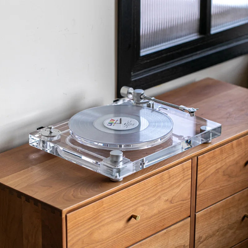 New Transparent Acrylic Vinyl Record Player with BT X10 Transmitter Modern Desktop Turntable for Stylish Wireless Music Playback