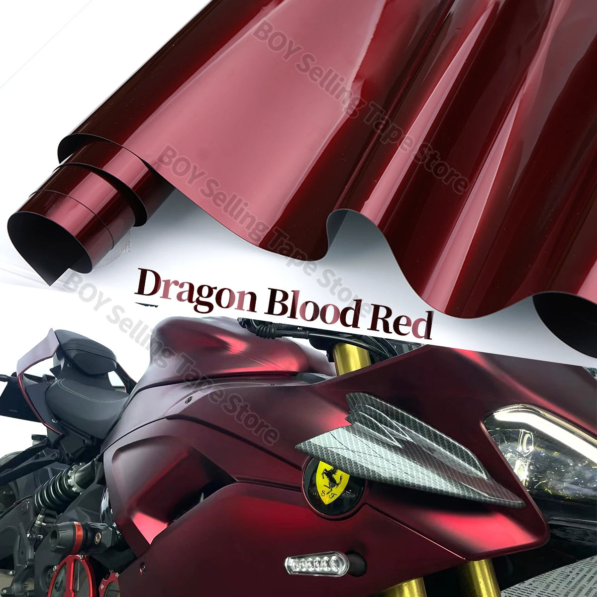 Motorcycle Wrap Car Vinyl Film High Glossy Liquid Metallic Dragon Blood Red PET Waterproof Car Wrapping Foil with Air Release