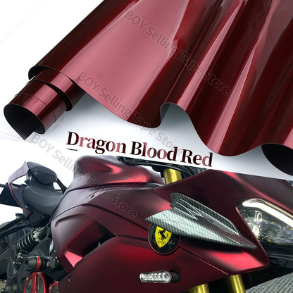 Motorcycle Wrap Car Vinyl Film High Glossy Liquid Metallic Dragon Blood Red PET Waterproof Car Wrapping Foil with Air Release