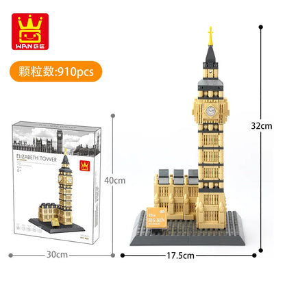 WANGE City Architecture Sydney Opera Santorini Building Blocks Chamartin Stadium Mosque Assembled Model Collection Toys For Gift