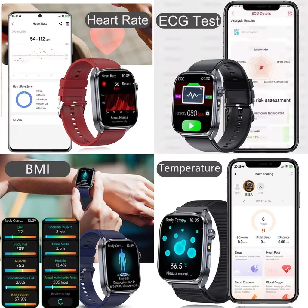 2026 New AI Health Care Accurate detection ECG SmartWatch Blood Pressure lipids Uric Acid Analysis Bluetooth Call Smart Watches