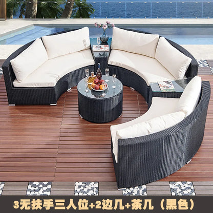 Round rattan sofa Outdoor rattan art Semicircular Leisure rattan curved Living room combination furniture
