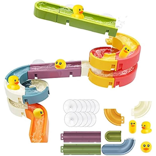 Children Bathtub Toy Slide Shower DIY Assembly Water Track Bath Turn Happy Duckling Track Games Play Water Toys