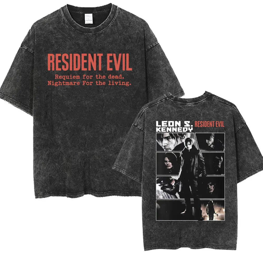 Limited Resident Evil Requiemm Anime T Shirt Men's Clothing Gothic Vintage Washed T Shirts Summer Tops O-Neck T-shirt Streetwear