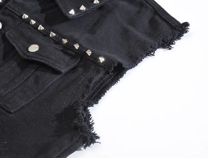 2026 Spring Fashion Men Rivet Denim Vest Punk Party Studded Slim Fit Jean Jacket Male Sleeveless Waistcoat for Men Plus Size 6XL