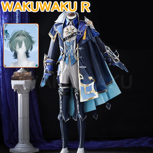 【Ready For Ship】Lohen Cosplay Costume Game Genshin Impact【S-2XL】WakuWaku-R Men Lohen Halloween Knights of Favonius Wig Plus Size