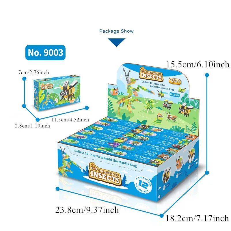 12-in-1 City Creativity Jungle Animals Zoo Insect Spider Dragonfly Ladybug Bee Model Building Blocks Bricks Collectible Toys
