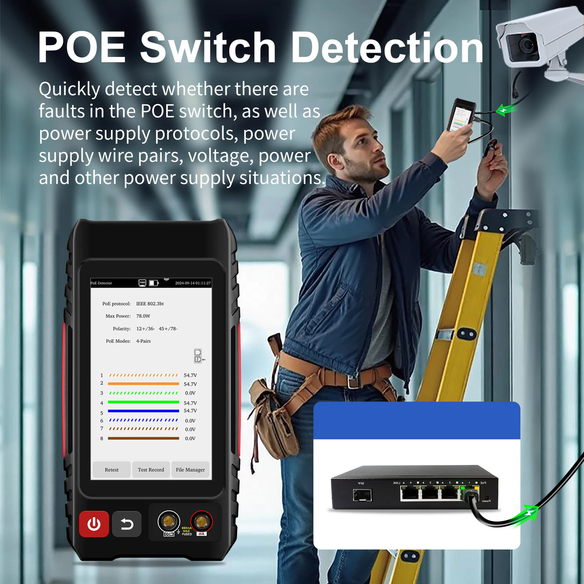 WANGLU 4" Touch Screen UTP Cable Tester PoE VFL OPM TDR Level Meter Test IP Search Scan Tracer in one Network Cable Tool
