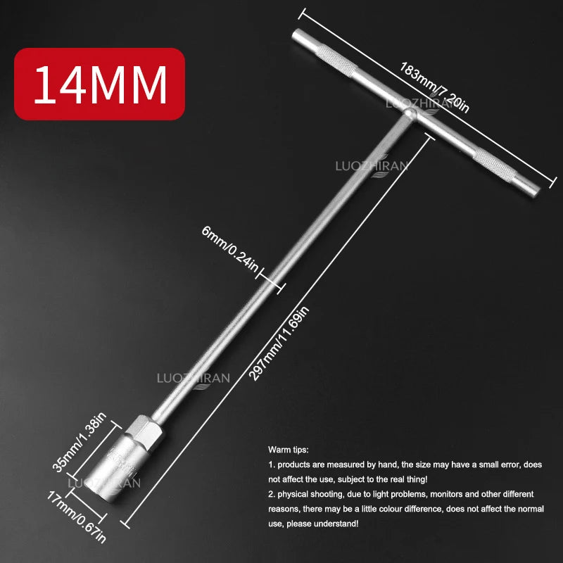 6-19mm T-Handle Socket Wrench Extended Hex Spanner Industrial Grade T-Shape Hand Tool for Car Bike Machinery Repair Household