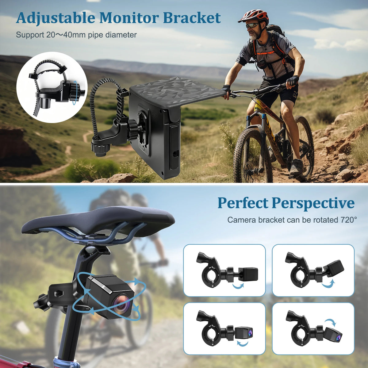 1080P 5" HD Display Bicycle Rear View Camera Real-Time Road Monitoring Night Vision Waterproof Bike Backup Camera for MTB E-Bike