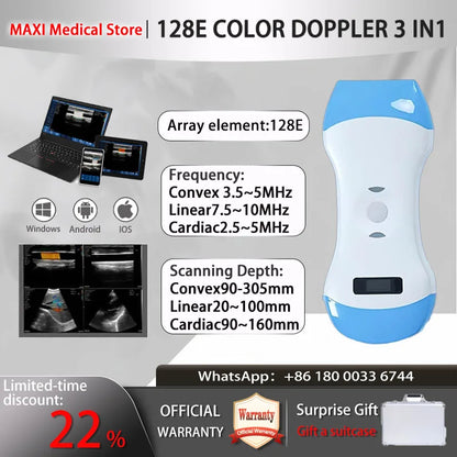Portable WIFI Ultrasound Scanner Machine Wireless Ultrasound Probe Scanner Machine Support iOS Android Windows Free Suitcase