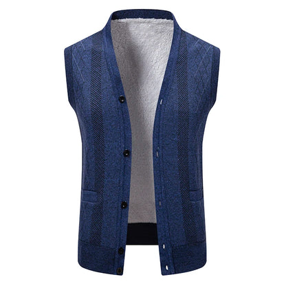 Mens Sleeveless Cardigan Knit Sweater Vest V Neck Button Down Cardigan Sweaters Knitted Dad's Argyle Vest with Pocket