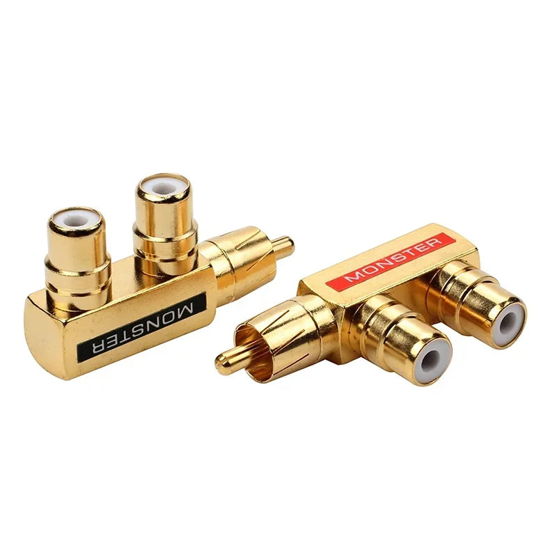 2/4/8PCS Gold Plated Copper AV Audio Splitter Plug RCA Adapter 1 Male To 2 Female Connector