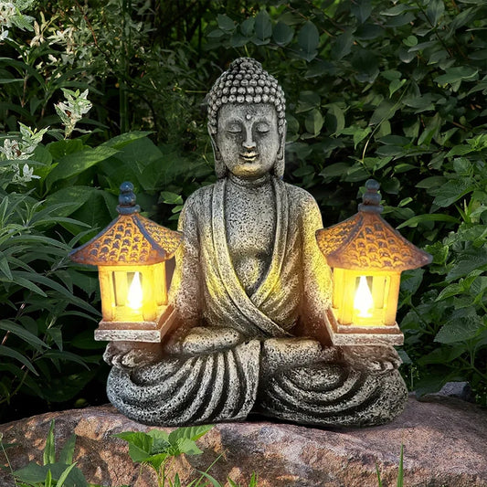 1pc Pagoda  Buddha Statues with LED Lights, Solar-Power Buddha Sculpture Decor for Home Garden, Yard, Patio, Yoga.