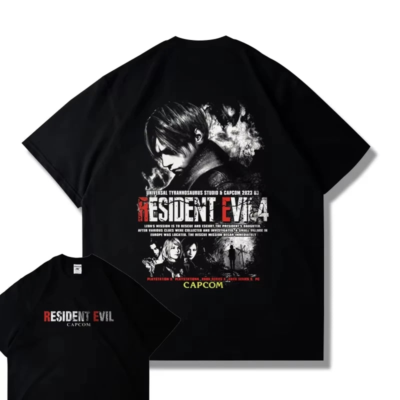 CAPCOM Game PS5 Resident Evil 4 Remastered Short Sleeve T-shirt Men's and Women's Loose Clothes Leon Printed Harajuku Y2k Top
