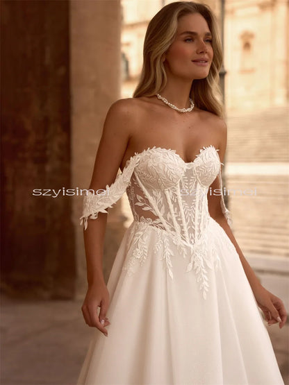 Off Shoulder Wedding Dress A-Line Evening Dresses Customizable Vestido De Novia سعيد شارون فساتين سهر
