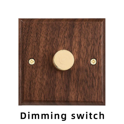 Black walnut wood retro British light switch socket, bedside wall lamp switch LED dimmer, pure wood brass toggle switch board