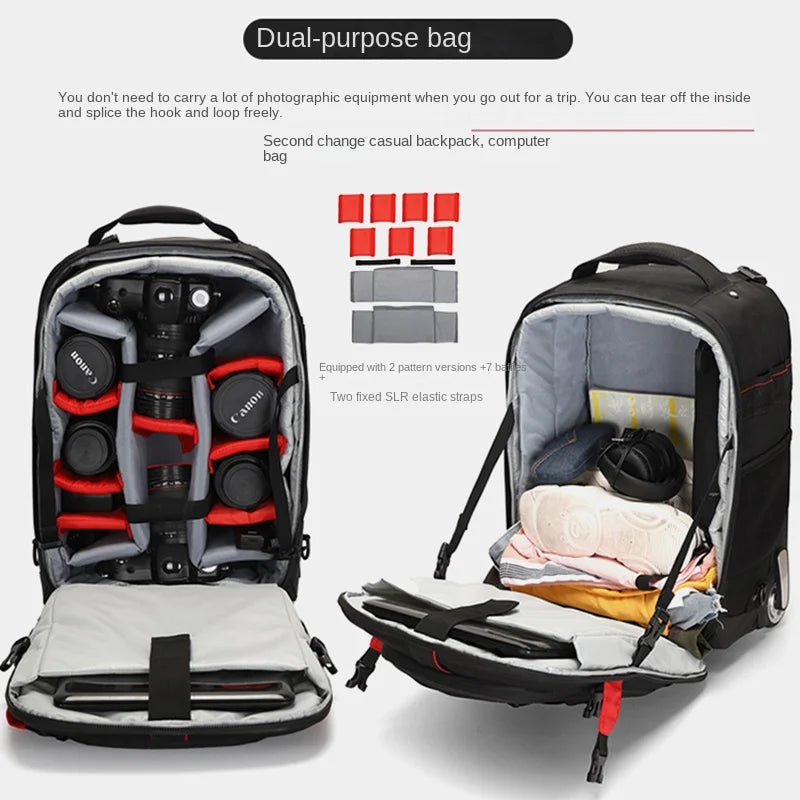 Trolley Photography Backpack Professional Camera Bag Trolley Travel Suitcase Video Photo Digital Camera Luggage Trolley Backpack