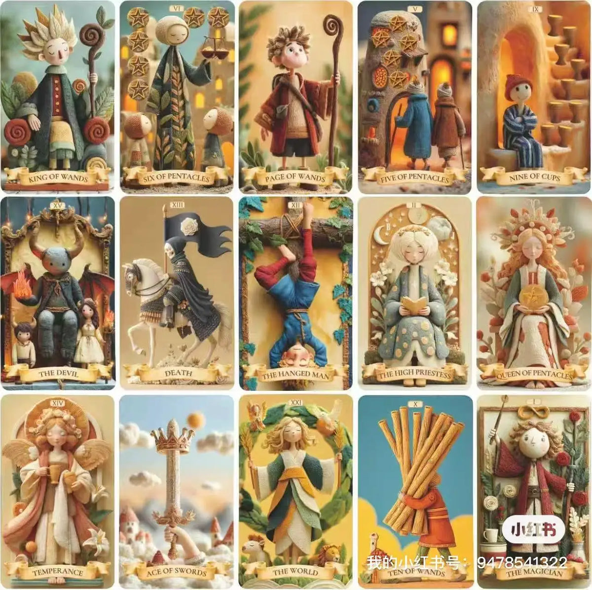 UniqueUnique Tarot Deck, 78 Clay Tarot Cards for Beginners and Experienced Readers, with Guidebook, Tools for Reflection