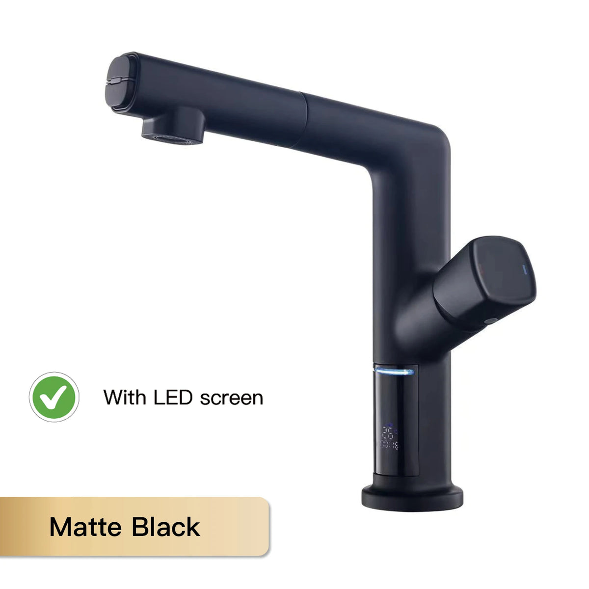 AITANA Luxury Black Bathroom Faucet LED Digital Display Design Simple Single Handle Hot and Cold Water Pullout Basin Mixer