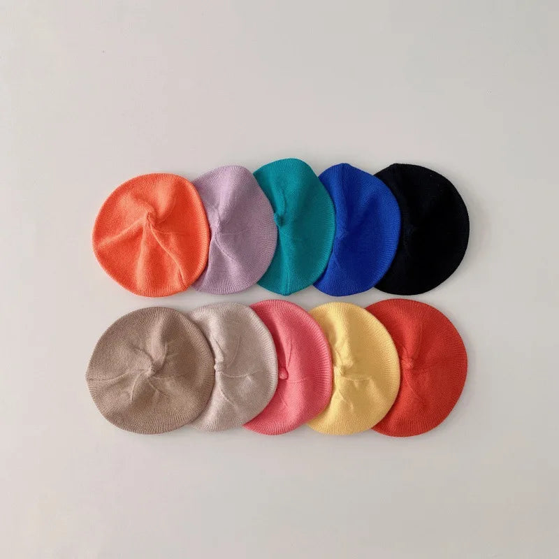 Beret Children's Stylish Hat Spring and Autumn Korean Version Boys and Girls Baby Candy Color Knitted Hat Cute Wool Painter Hat