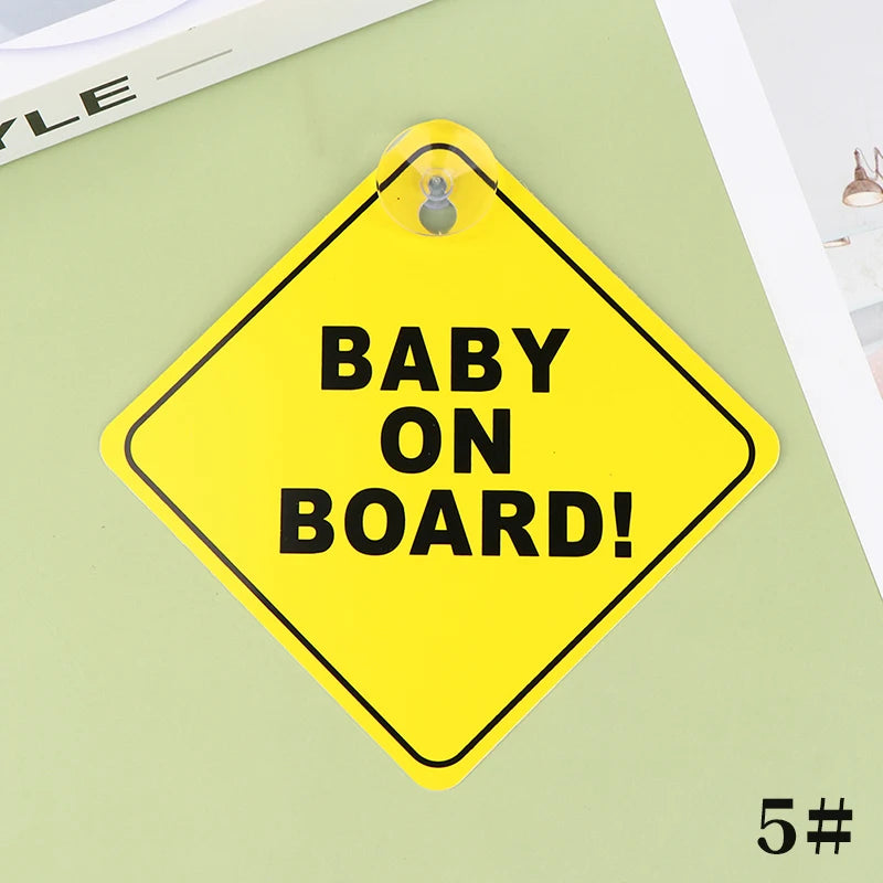 1pc Baby On Board Safety Car Window Suction Cup Yellow Warning Sign Accessor Driving Accessor Car Sticker Автомобильные Наклейки